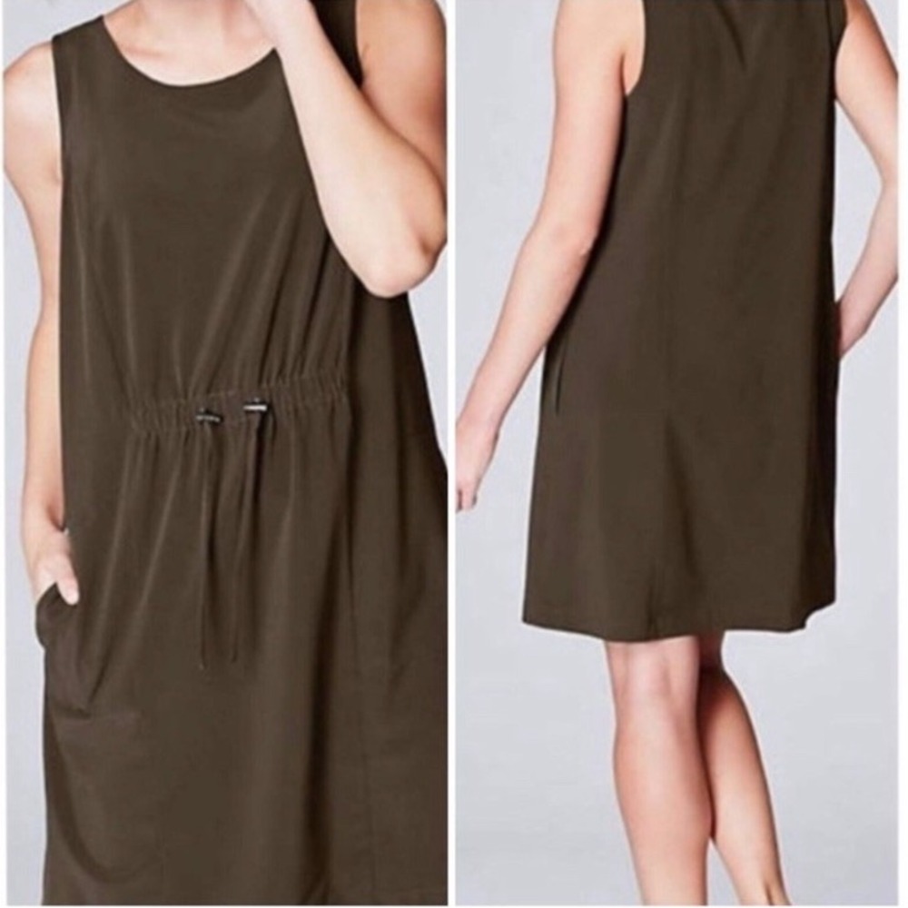 J Jill Fit Army Green Tank Dress Toggle Waist Lightweight Pocket Athleisure